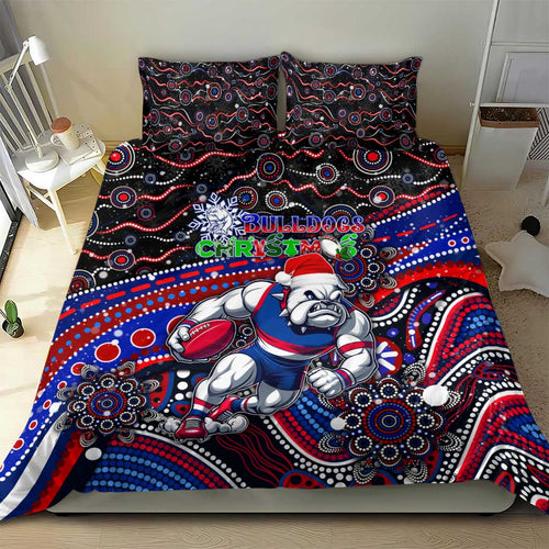 Merry Christmas AFL Bulldogs Bedding Set Aboriginal Santa Football Mascot