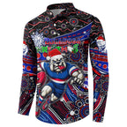 Merry Christmas AFL Bulldogs Button Sweatshirt Aboriginal Santa Football Mascot