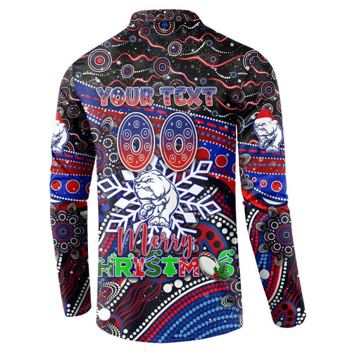 Merry Christmas AFL Bulldogs Button Sweatshirt Aboriginal Santa Football Mascot