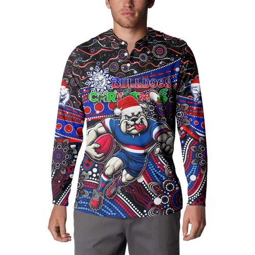 Merry Christmas AFL Bulldogs Button Sweatshirt Aboriginal Santa Football Mascot