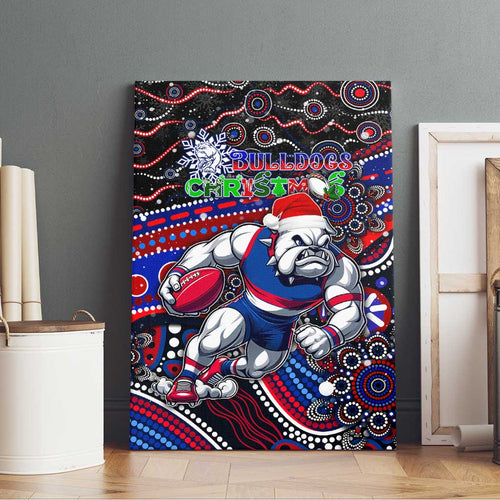Merry Christmas AFL Bulldogs Canvas Wall Art Aboriginal Santa Football Mascot