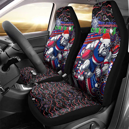 Merry Christmas AFL Bulldogs Car Seat Cover Aboriginal Santa Football Mascot