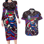 Merry Christmas AFL Bulldogs Couples Matching Long Sleeve Bodycon Dress and Hawaiian Shirt Aboriginal Santa Football Mascot
