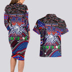 Merry Christmas AFL Bulldogs Couples Matching Long Sleeve Bodycon Dress and Hawaiian Shirt Aboriginal Santa Football Mascot
