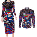 Merry Christmas AFL Bulldogs Couples Matching Long Sleeve Bodycon Dress and Long Sleeve Button Shirt Aboriginal Santa Football Mascot