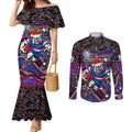 Merry Christmas AFL Bulldogs Couples Matching Mermaid Dress and Long Sleeve Button Shirt Aboriginal Santa Football Mascot
