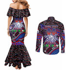 Merry Christmas AFL Bulldogs Couples Matching Mermaid Dress and Long Sleeve Button Shirt Aboriginal Santa Football Mascot