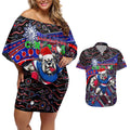 Merry Christmas AFL Bulldogs Couples Matching Off Shoulder Short Dress and Hawaiian Shirt Aboriginal Santa Football Mascot