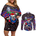 Merry Christmas AFL Bulldogs Couples Matching Off Shoulder Short Dress and Long Sleeve Button Shirt Aboriginal Santa Football Mascot