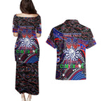 Merry Christmas AFL Bulldogs Couples Matching Puletasi and Hawaiian Shirt Aboriginal Santa Football Mascot