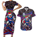 Merry Christmas AFL Bulldogs Couples Matching Short Sleeve Bodycon Dress and Hawaiian Shirt Aboriginal Santa Football Mascot