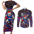 Merry Christmas AFL Bulldogs Couples Matching Short Sleeve Bodycon Dress and Long Sleeve Button Shirt Aboriginal Santa Football Mascot