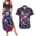 Merry Christmas AFL Bulldogs Couples Matching Summer Maxi Dress and Hawaiian Shirt Aboriginal Santa Football Mascot