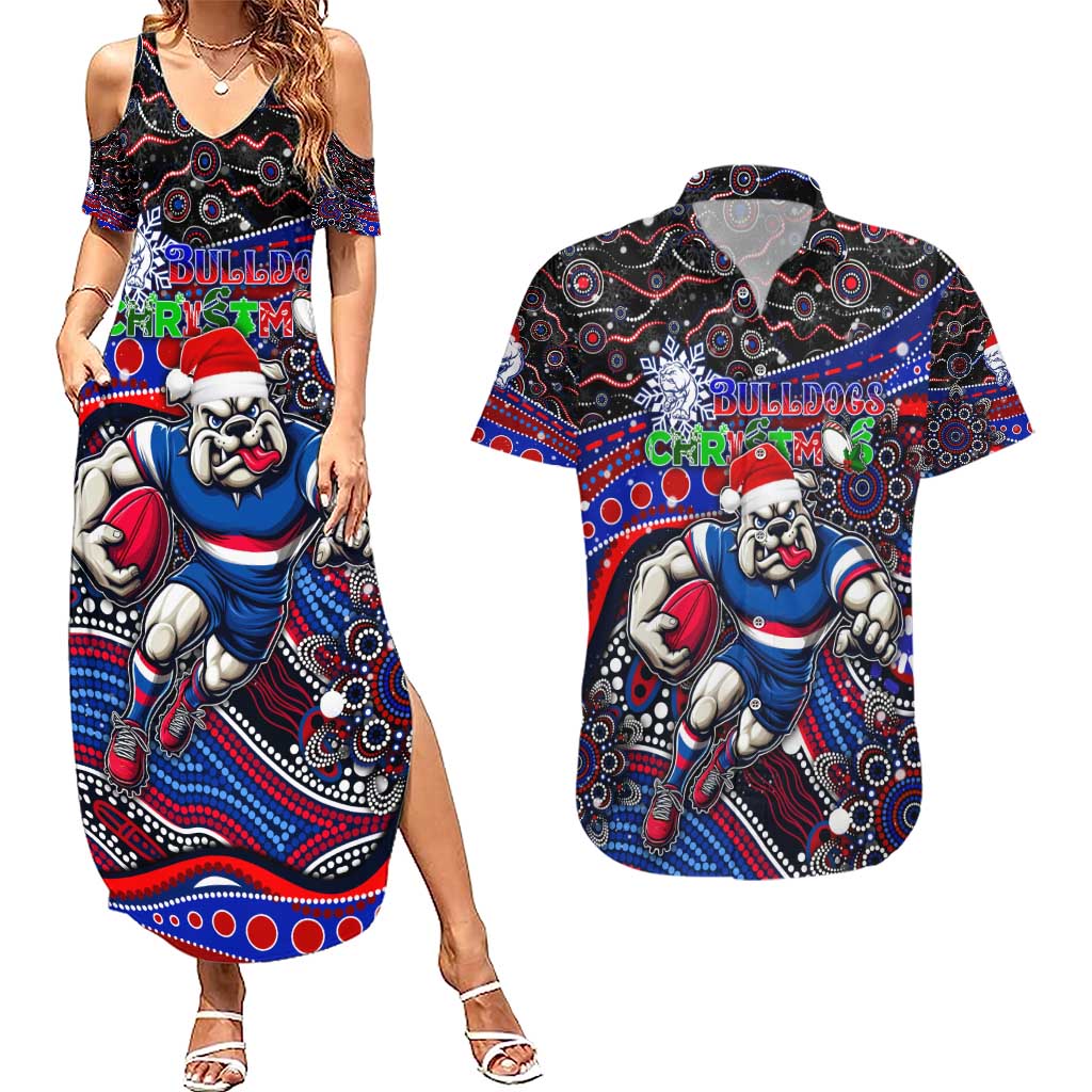 Merry Christmas AFL Bulldogs Couples Matching Summer Maxi Dress and Hawaiian Shirt Aboriginal Santa Football Mascot