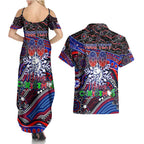 Merry Christmas AFL Bulldogs Couples Matching Summer Maxi Dress and Hawaiian Shirt Aboriginal Santa Football Mascot