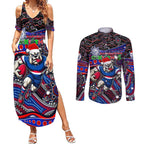 Merry Christmas AFL Bulldogs Couples Matching Summer Maxi Dress and Long Sleeve Button Shirt Aboriginal Santa Football Mascot