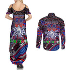 Merry Christmas AFL Bulldogs Couples Matching Summer Maxi Dress and Long Sleeve Button Shirt Aboriginal Santa Football Mascot