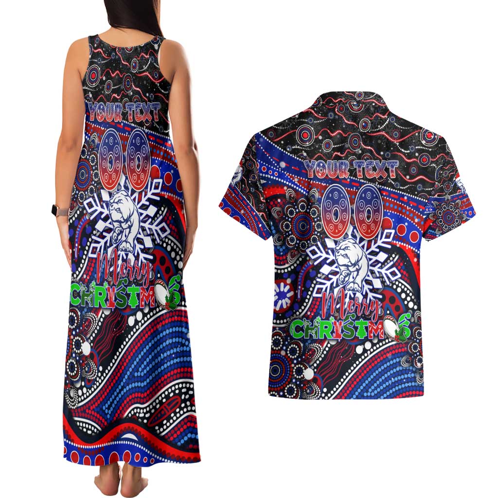Merry Christmas AFL Bulldogs Couples Matching Tank Maxi Dress and Hawaiian Shirt Aboriginal Santa Football Mascot