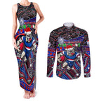 Merry Christmas AFL Bulldogs Couples Matching Tank Maxi Dress and Long Sleeve Button Shirt Aboriginal Santa Football Mascot