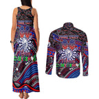 Merry Christmas AFL Bulldogs Couples Matching Tank Maxi Dress and Long Sleeve Button Shirt Aboriginal Santa Football Mascot