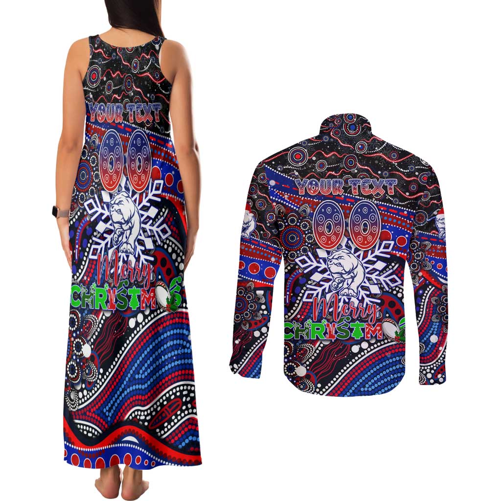 Merry Christmas AFL Bulldogs Couples Matching Tank Maxi Dress and Long Sleeve Button Shirt Aboriginal Santa Football Mascot
