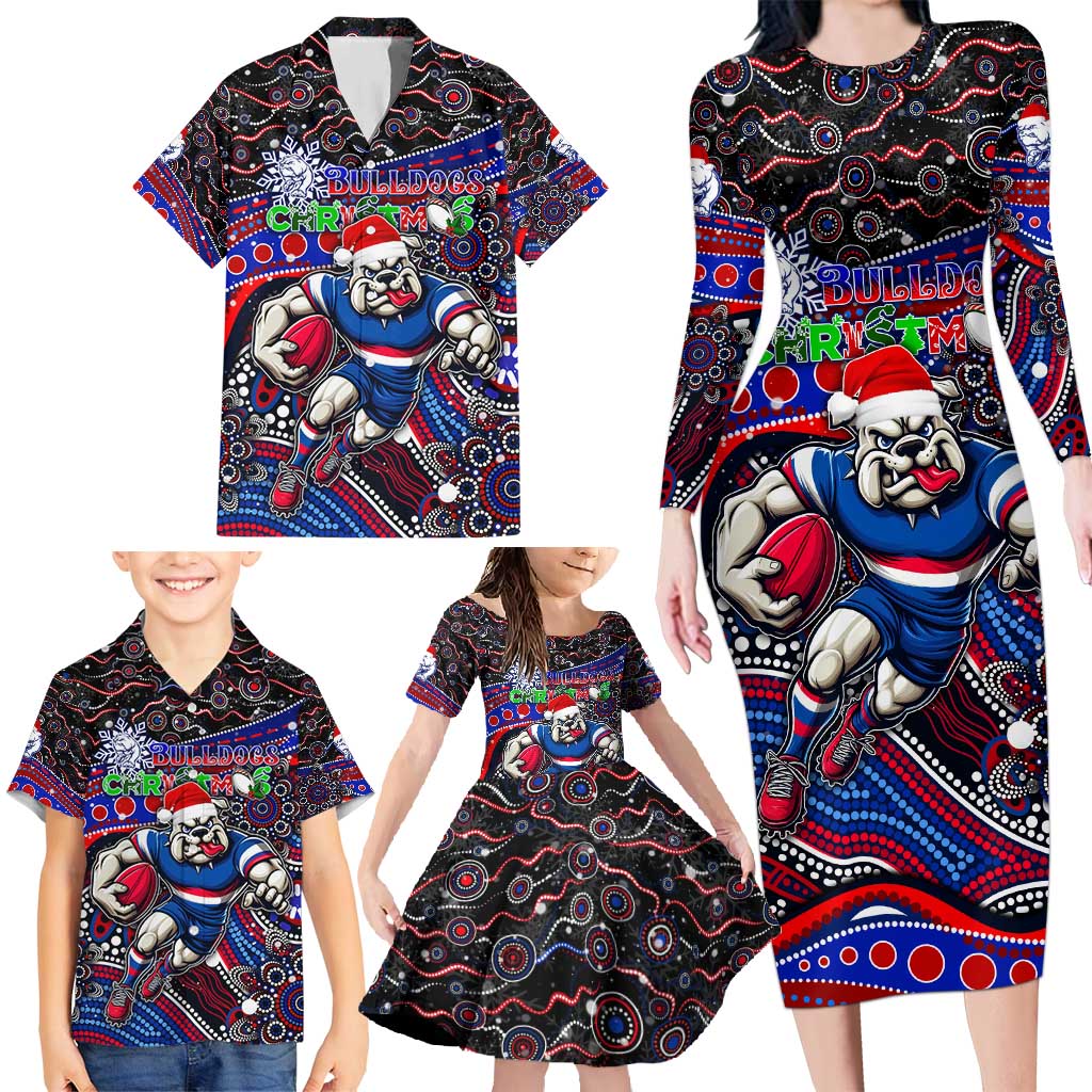 Merry Christmas AFL Bulldogs Family Matching Long Sleeve Bodycon Dress and Hawaiian Shirt Aboriginal Santa Football Mascot