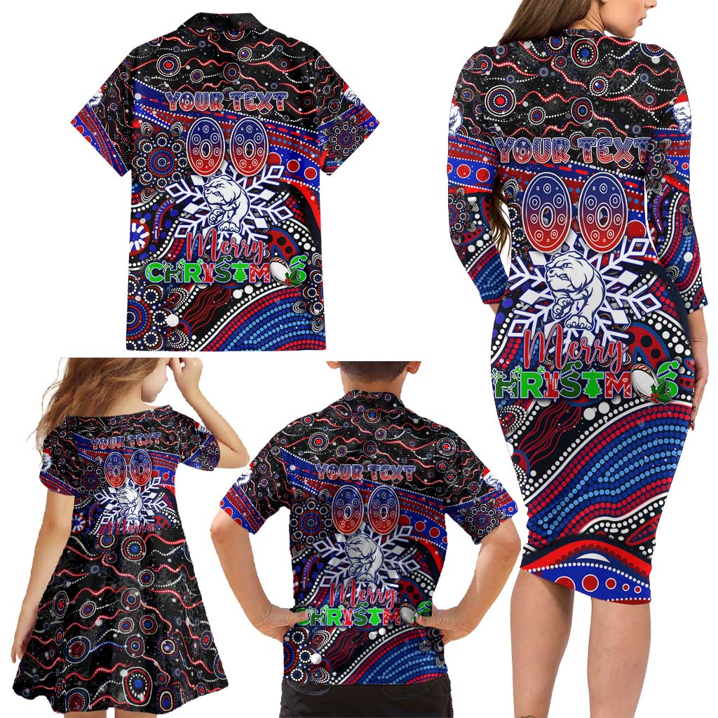 Merry Christmas AFL Bulldogs Family Matching Long Sleeve Bodycon Dress and Hawaiian Shirt Aboriginal Santa Football Mascot