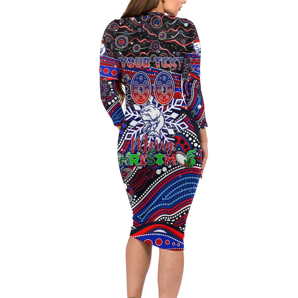 Merry Christmas AFL Bulldogs Family Matching Long Sleeve Bodycon Dress and Hawaiian Shirt Aboriginal Santa Football Mascot
