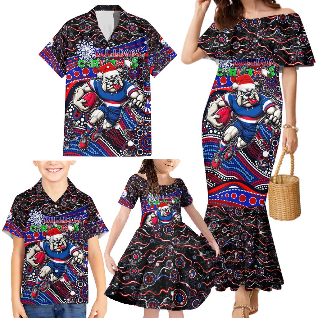 Merry Christmas AFL Bulldogs Family Matching Mermaid Dress and Hawaiian Shirt Aboriginal Santa Football Mascot