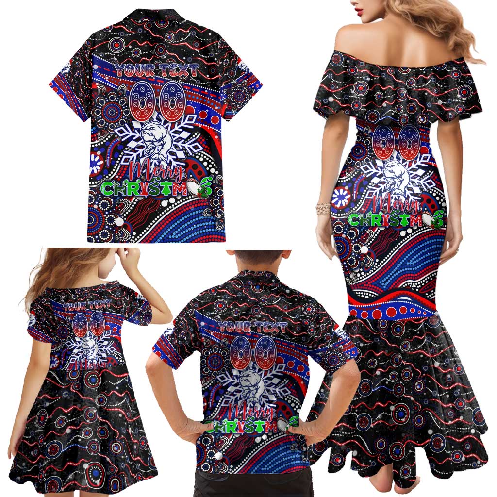 Merry Christmas AFL Bulldogs Family Matching Mermaid Dress and Hawaiian Shirt Aboriginal Santa Football Mascot