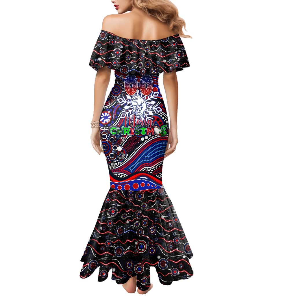Merry Christmas AFL Bulldogs Family Matching Mermaid Dress and Hawaiian Shirt Aboriginal Santa Football Mascot