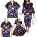 Merry Christmas AFL Bulldogs Family Matching Off The Shoulder Long Sleeve Dress and Hawaiian Shirt Aboriginal Santa Football Mascot