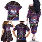 Merry Christmas AFL Bulldogs Family Matching Off The Shoulder Long Sleeve Dress and Hawaiian Shirt Aboriginal Santa Football Mascot