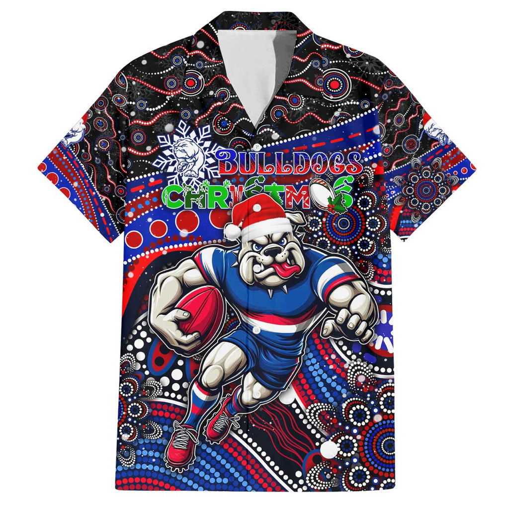 Merry Christmas AFL Bulldogs Family Matching Off The Shoulder Long Sleeve Dress and Hawaiian Shirt Aboriginal Santa Football Mascot
