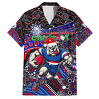 Merry Christmas AFL Bulldogs Family Matching Off The Shoulder Long Sleeve Dress and Hawaiian Shirt Aboriginal Santa Football Mascot