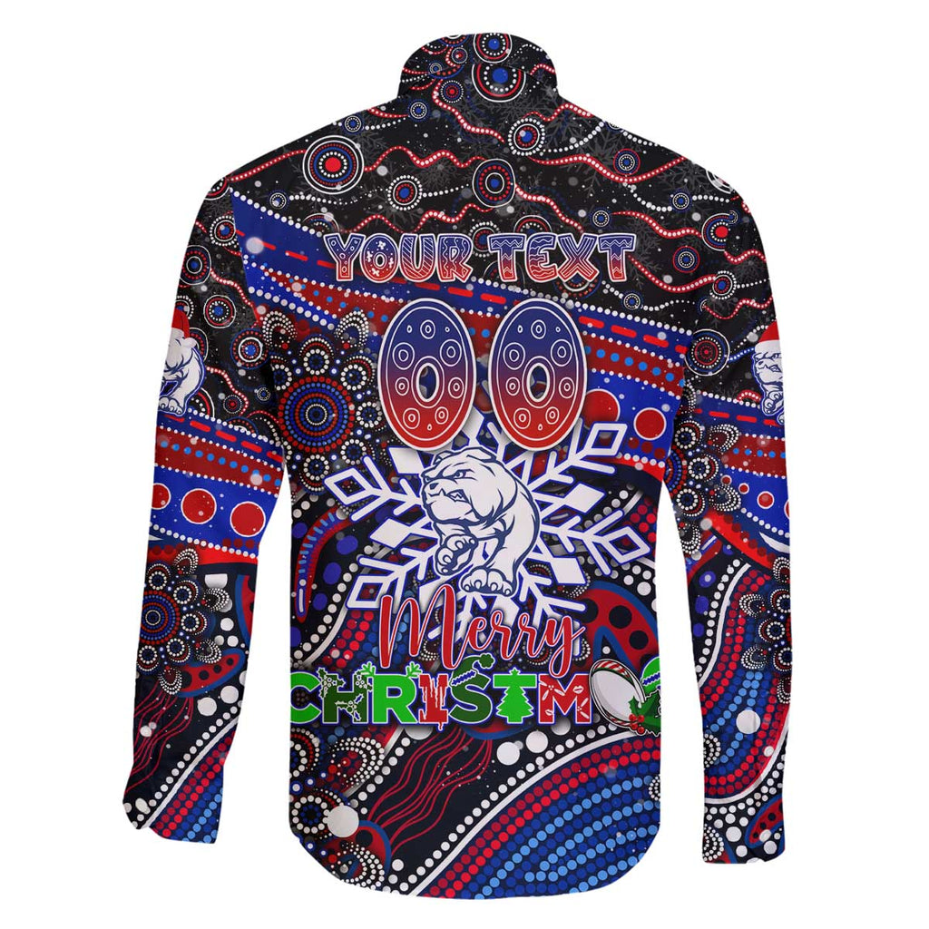 Merry Christmas AFL Bulldogs Family Matching Off The Shoulder Long Sleeve Dress and Hawaiian Shirt Aboriginal Santa Football Mascot