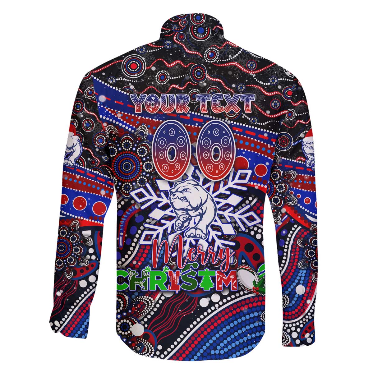 Merry Christmas AFL Bulldogs Family Matching Off The Shoulder Long Sleeve Dress and Hawaiian Shirt Aboriginal Santa Football Mascot