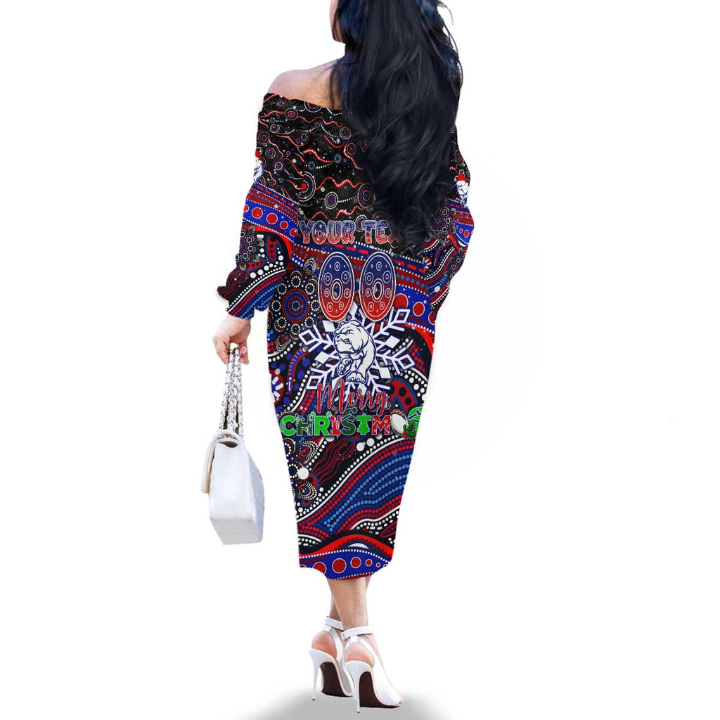 Merry Christmas AFL Bulldogs Family Matching Off The Shoulder Long Sleeve Dress and Hawaiian Shirt Aboriginal Santa Football Mascot