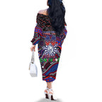 Merry Christmas AFL Bulldogs Family Matching Off The Shoulder Long Sleeve Dress and Hawaiian Shirt Aboriginal Santa Football Mascot