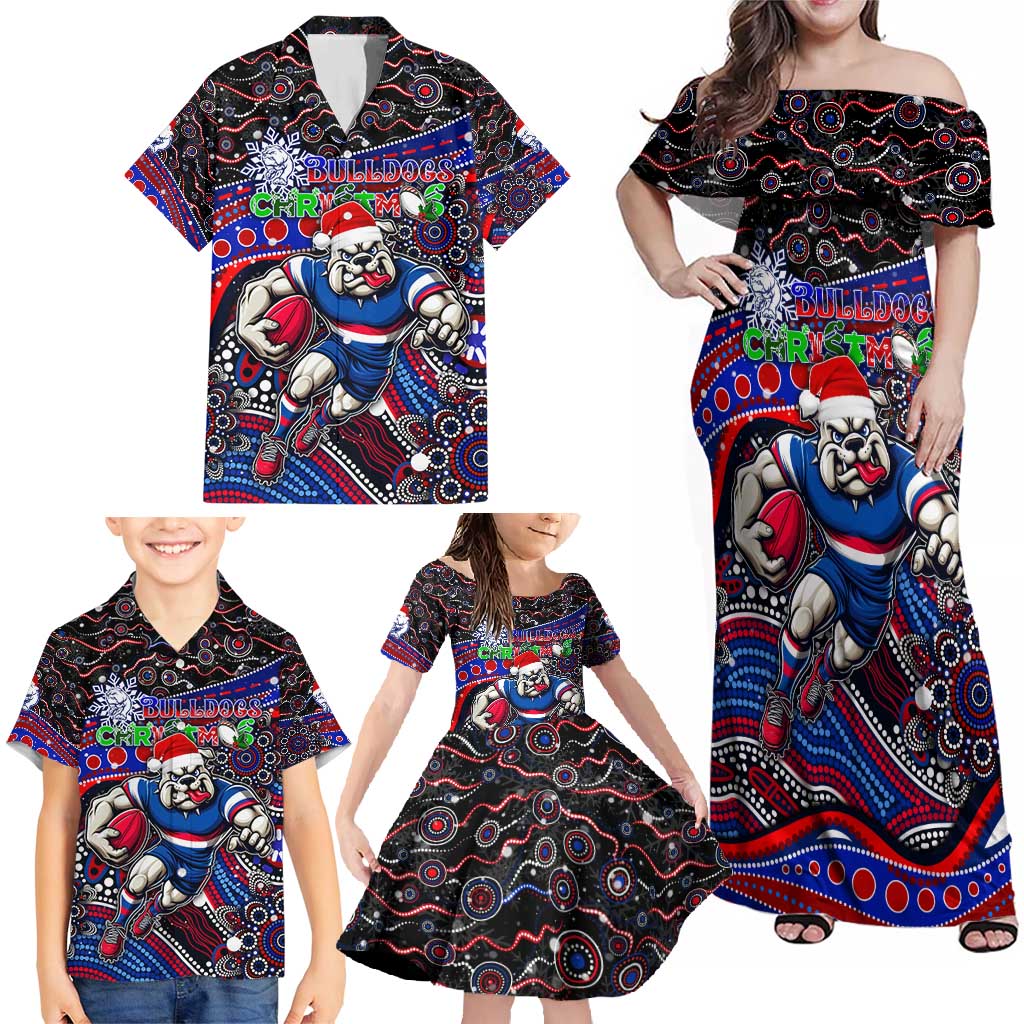 Merry Christmas AFL Bulldogs Family Matching Off Shoulder Maxi Dress and Hawaiian Shirt Aboriginal Santa Football Mascot