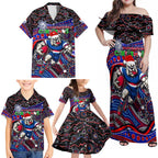Merry Christmas AFL Bulldogs Family Matching Off Shoulder Maxi Dress and Hawaiian Shirt Aboriginal Santa Football Mascot