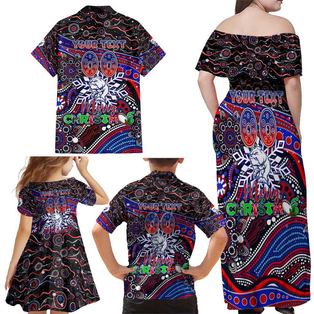 Merry Christmas AFL Bulldogs Family Matching Off Shoulder Maxi Dress and Hawaiian Shirt Aboriginal Santa Football Mascot