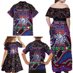 Merry Christmas AFL Bulldogs Family Matching Off Shoulder Maxi Dress and Hawaiian Shirt Aboriginal Santa Football Mascot