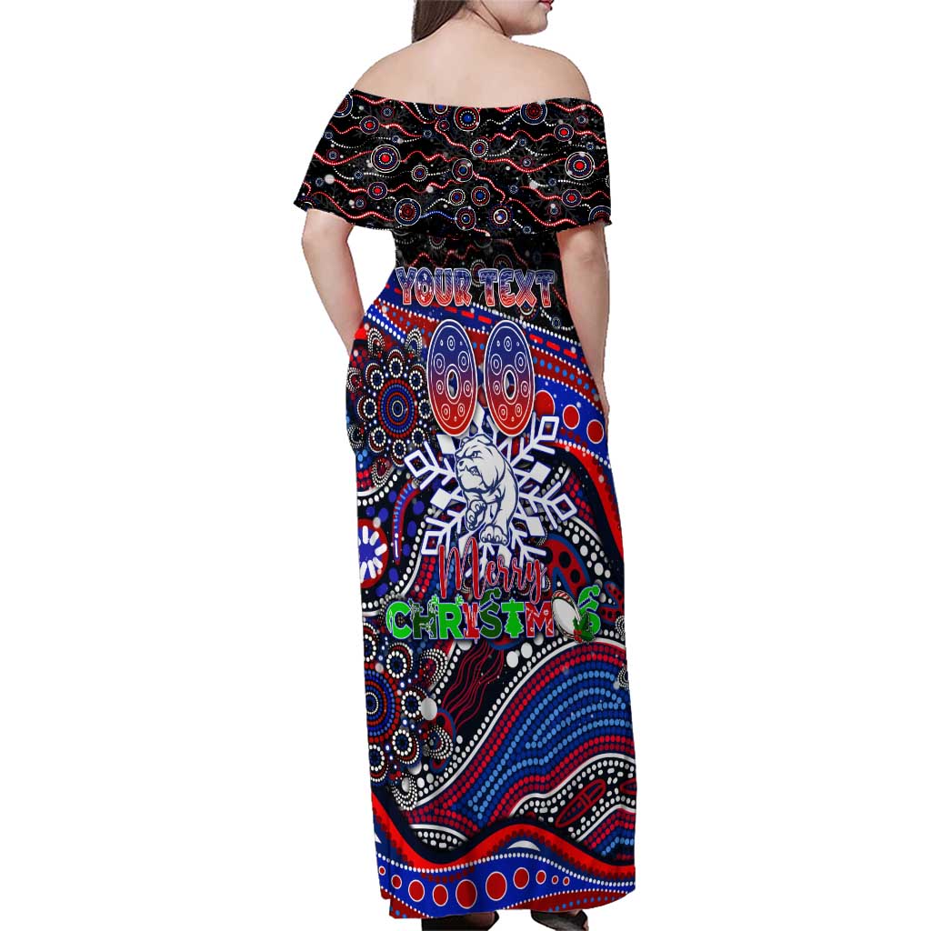 Merry Christmas AFL Bulldogs Family Matching Off Shoulder Maxi Dress and Hawaiian Shirt Aboriginal Santa Football Mascot