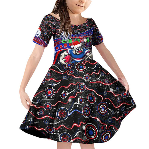 Merry Christmas AFL Bulldogs Family Matching Off Shoulder Short Dress and Hawaiian Shirt Aboriginal Santa Football Mascot