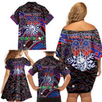 Merry Christmas AFL Bulldogs Family Matching Off Shoulder Short Dress and Hawaiian Shirt Aboriginal Santa Football Mascot