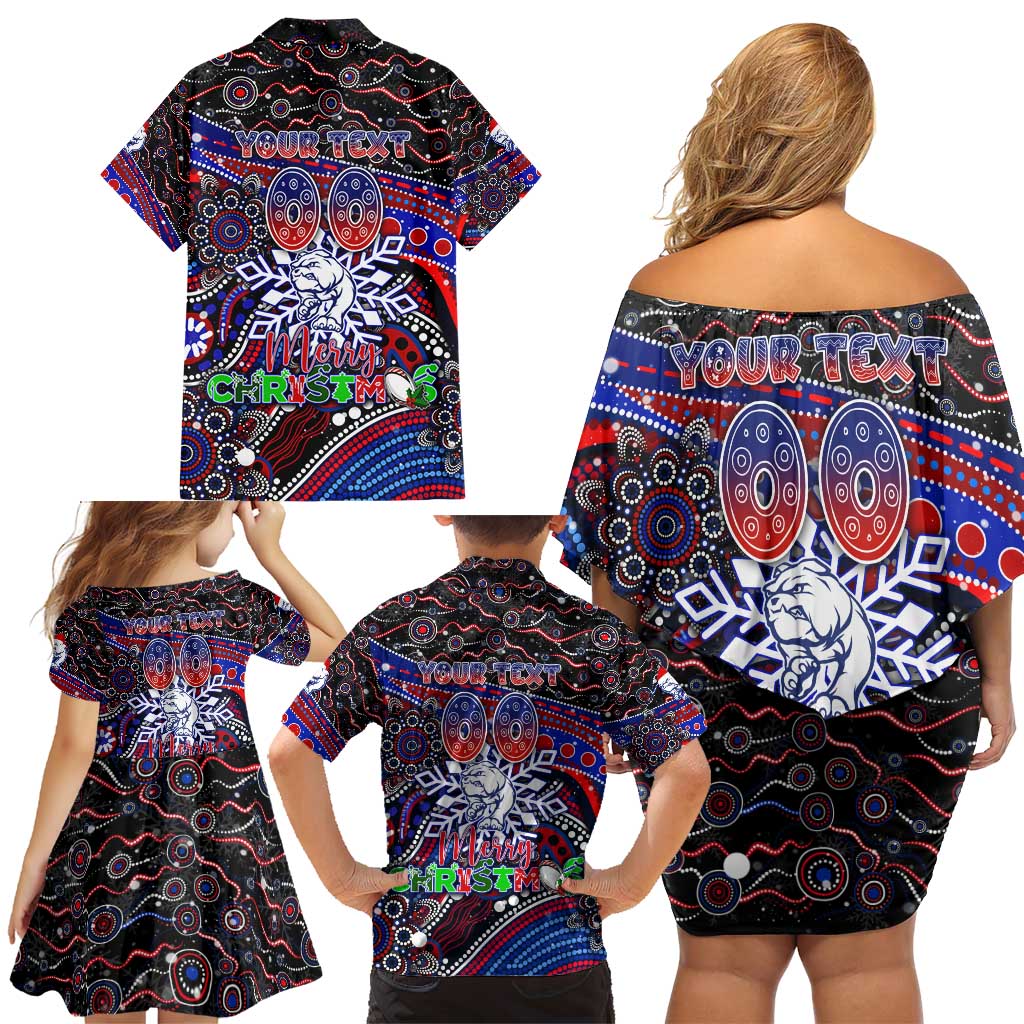 Merry Christmas AFL Bulldogs Family Matching Off Shoulder Short Dress and Hawaiian Shirt Aboriginal Santa Football Mascot