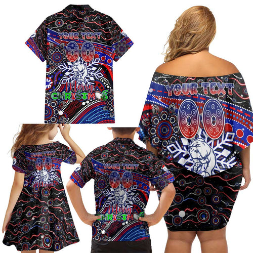 Merry Christmas AFL Bulldogs Family Matching Off Shoulder Short Dress and Hawaiian Shirt Aboriginal Santa Football Mascot
