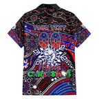 Merry Christmas AFL Bulldogs Family Matching Off Shoulder Short Dress and Hawaiian Shirt Aboriginal Santa Football Mascot