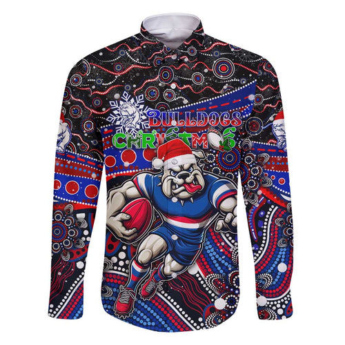 Merry Christmas AFL Bulldogs Family Matching Off Shoulder Short Dress and Hawaiian Shirt Aboriginal Santa Football Mascot